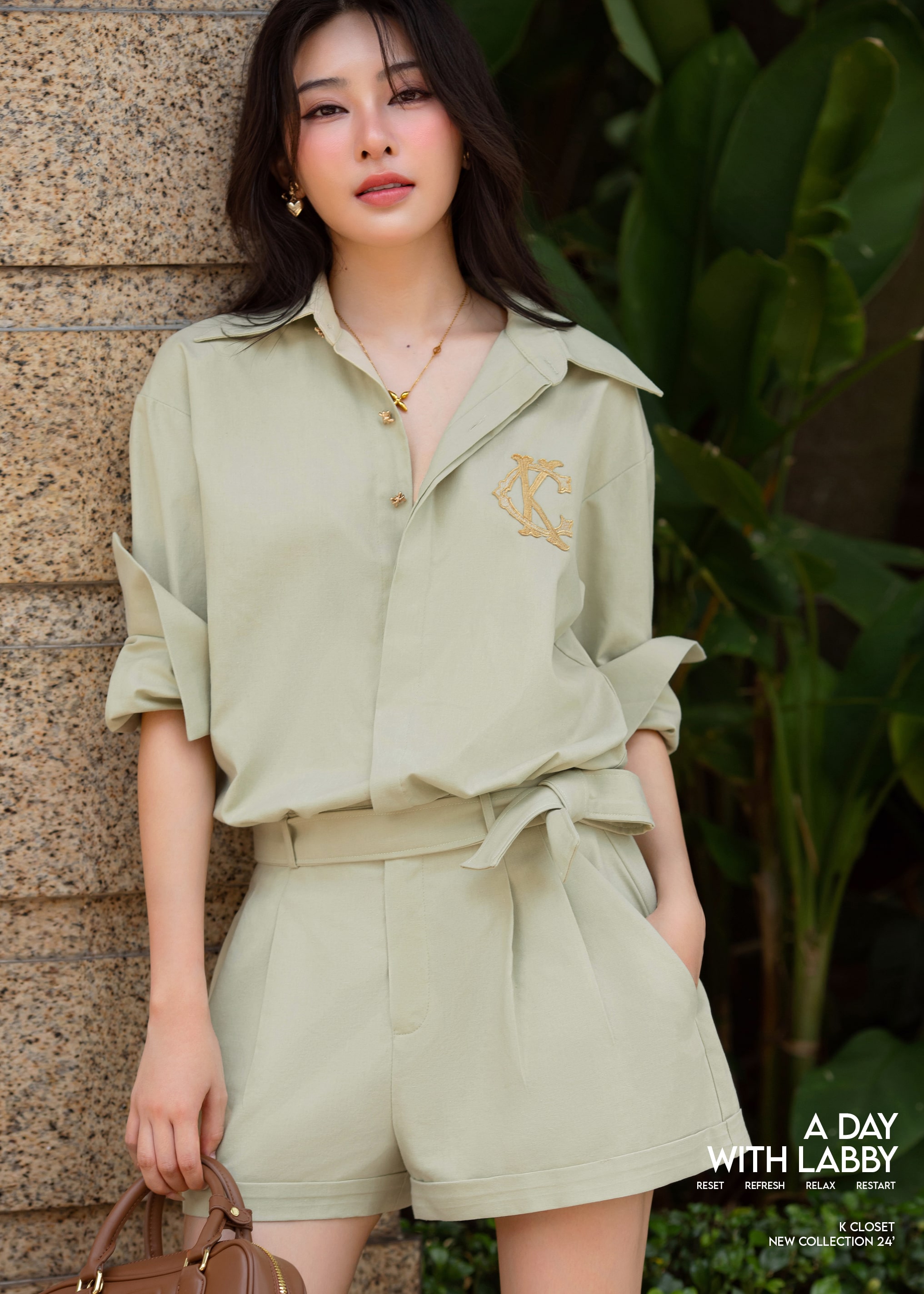 Jumpsuit cổ sơ mi tay dài thêu, thời trang thiết kế K Closet S1009