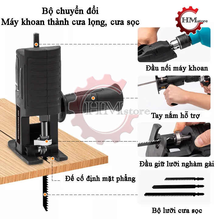 Bộ chuyển đổi máy khoan thành cưa, bộ chuyển cưa lọng, cưa lọng cầm tay - HẢI MY STORE