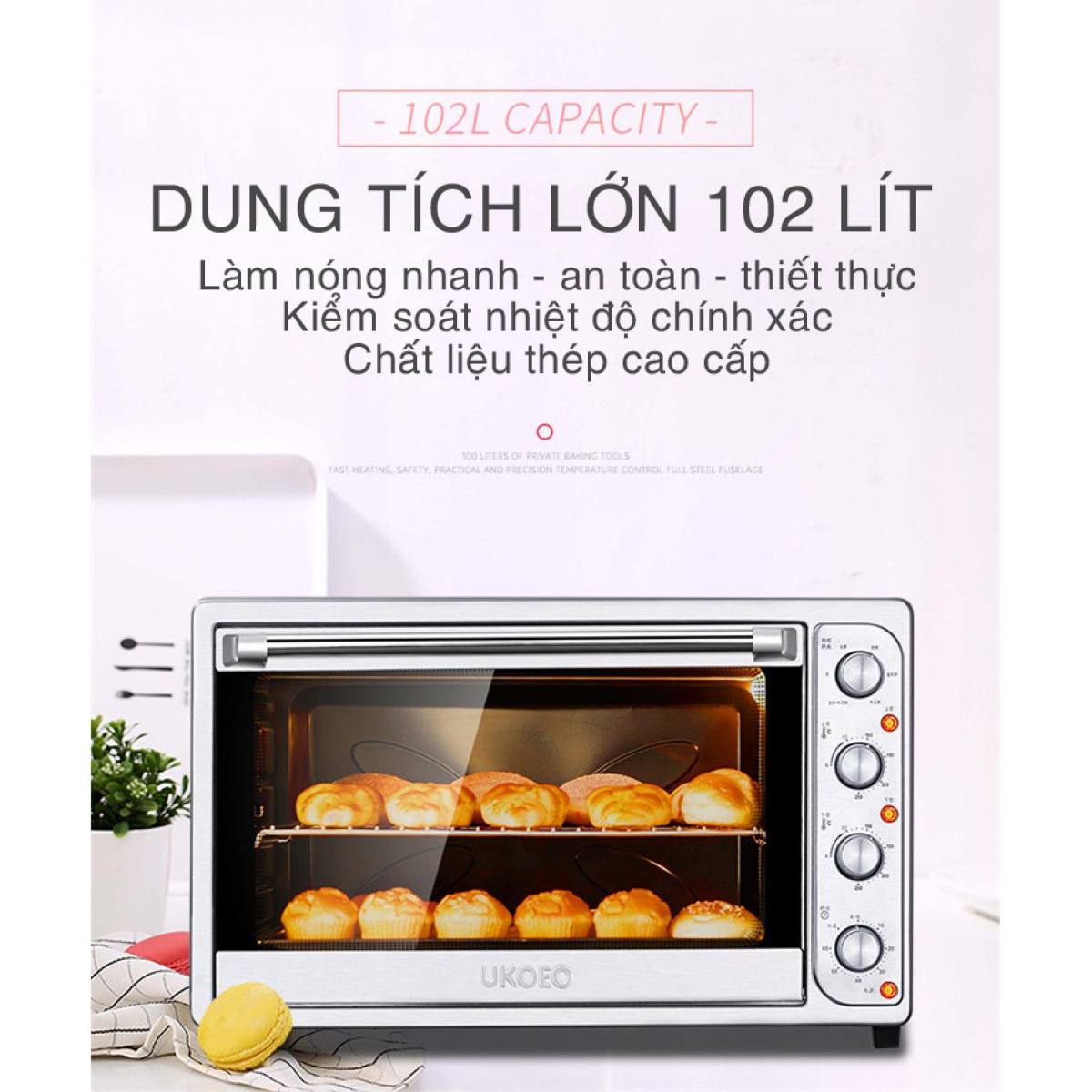 Lò nướng UKOEO 102 Lít- Lò nướng bánh công suất lớn tiện dụng cao cấp- có thể dùng nướng bánh, quay thịt,...
