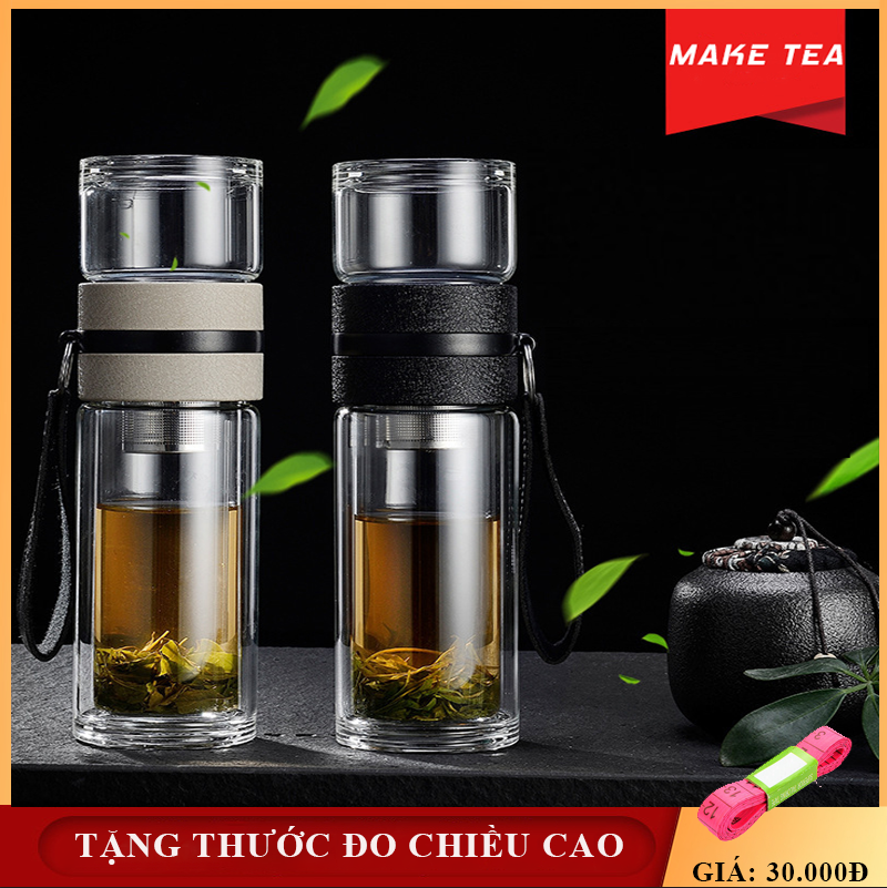 Bình thủy tinh giữ nhiệt pha trà BGN3 dung tích 240ml có ngăn pha trà được thiết kế cực kỳ thông minh- Thiết kế nhỏ gọn, tinh tế sang trọng