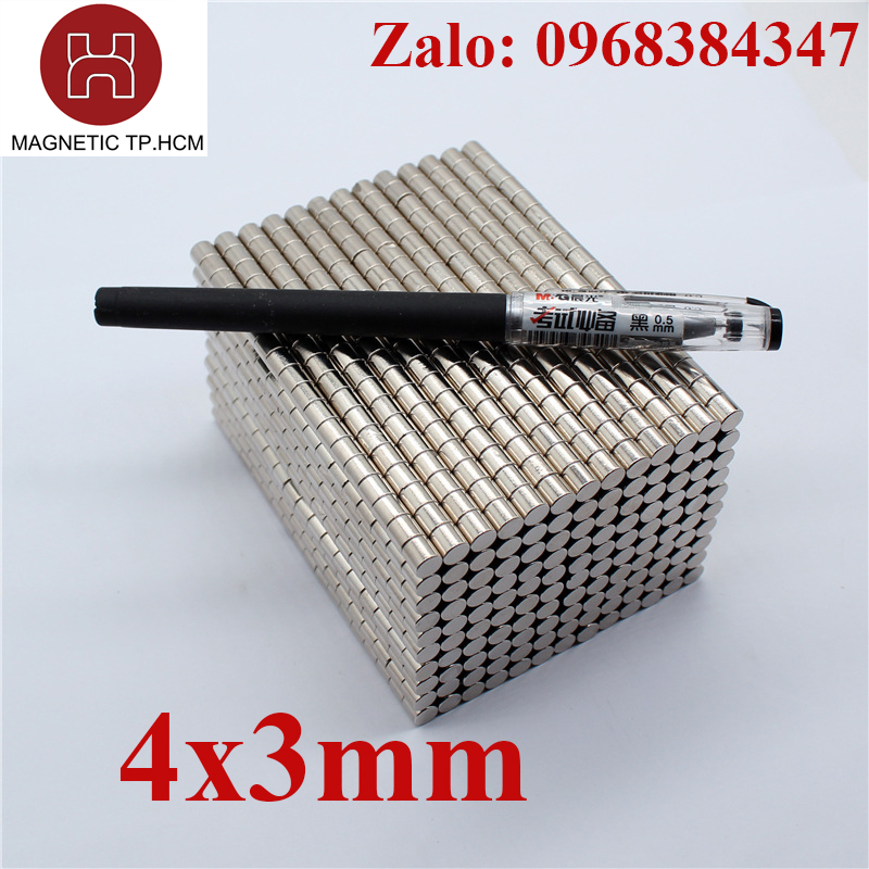 Nam châm tròn 4x3mm trắng đất hiếm lực hút siêu mạnh, 10 viên nam châm tròn 4x3mm mạ niken, nam châm trắng chuẩn kích thước lực từ N35