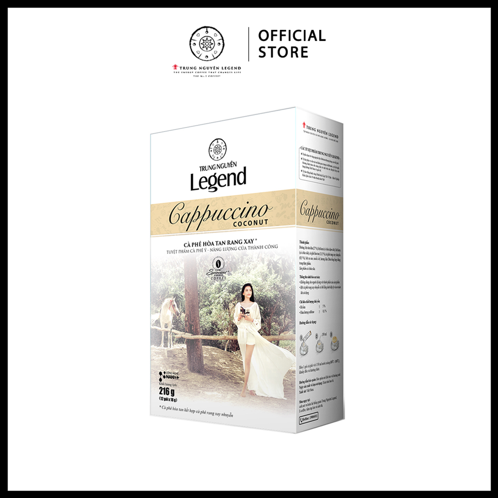 Trung Nguyên Legend - Cà phê hoà tan rang xay Cappuccino Coconut - Hộp 12 gói x 18gr ( có sữa)