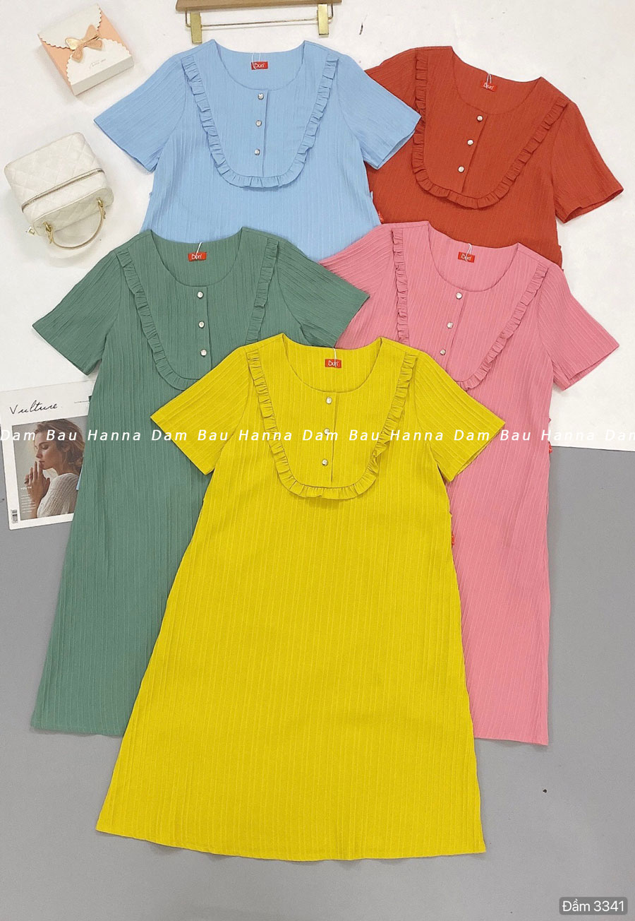 Đầm bầu công sở HANNA dáng suông fom A gọn dáng vải cao cấp thoáng mát không xù không nhăn free size từ 40-70kg vải co dãn nhẹ có túi bên sườn đầm dài qua gối