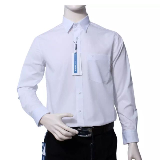 Áo sơ mi nam công sở VIỆT TIẾN chính hãng , màu trắng dài tay vải kate, áo form suông REGULAR - tà bầu. SHOP HỨA - THỜI TRANG NAM CÔNG SỞ