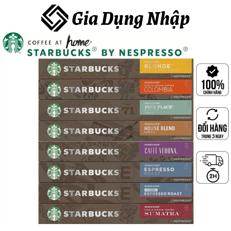 Cà Phê Viên Nén Nespresso Starbucks, Viên Nén Cà Phê Nespresso, Hộp 10 Viên, Nhiều Vị, Nhập Khẩu Đức, Hàng Chính Hãng