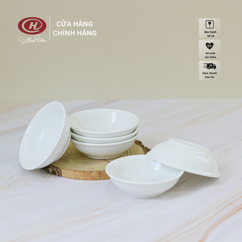 Bộ 6 Đĩa Chấm Trắng Trơn 8cm - Sứ Minh Châu