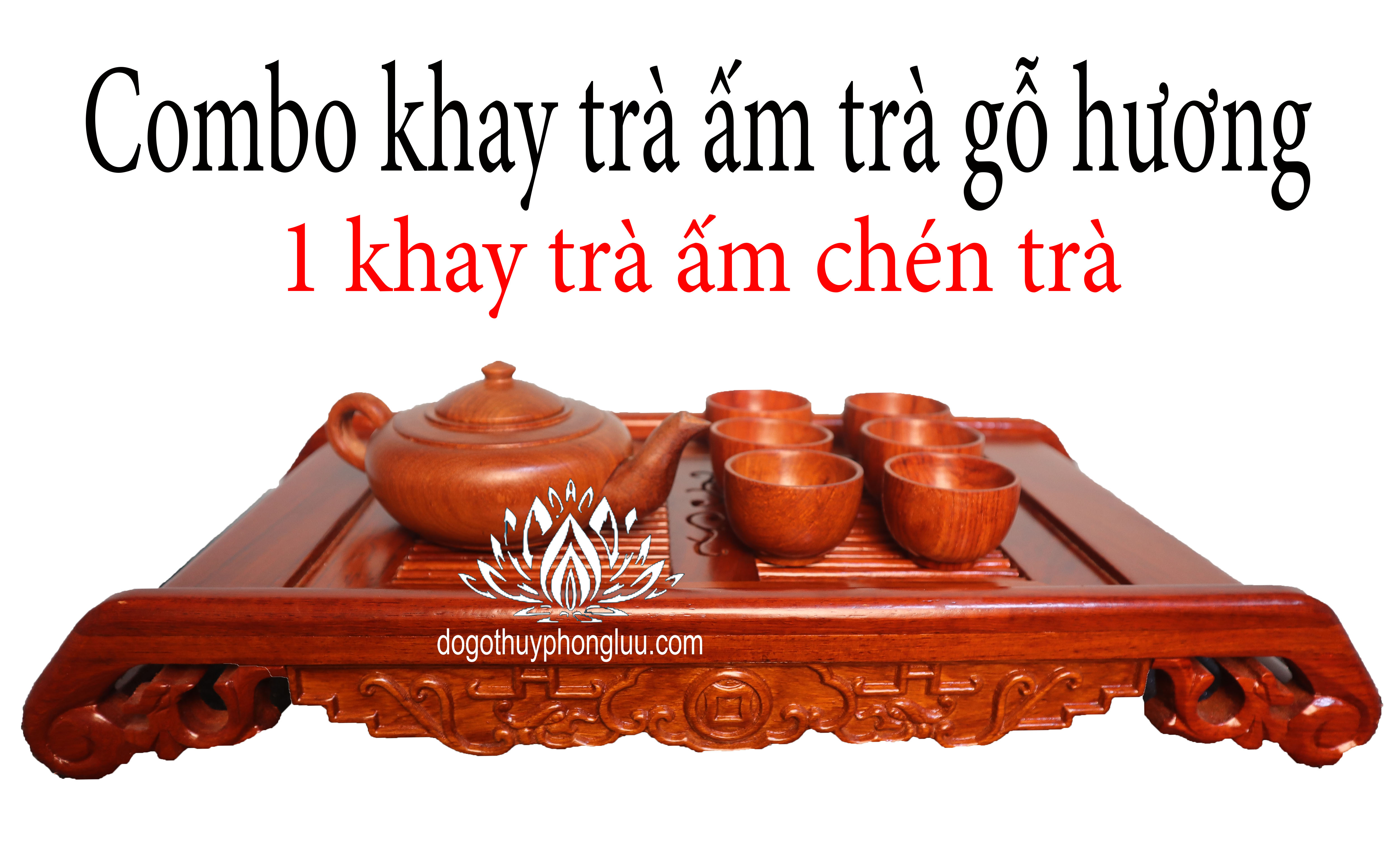 Combo khay trà lan ấm chén trà nguyên khối gỗ hương