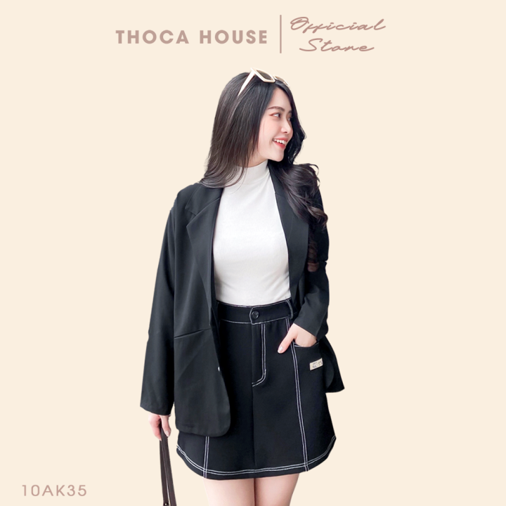 Áo blazer túi xéo style Hàn Quốc THOCA HOUSE đen, trắng, kem, hồng, cà phê freesize cho cả đi làm, đi chơi sành điệu