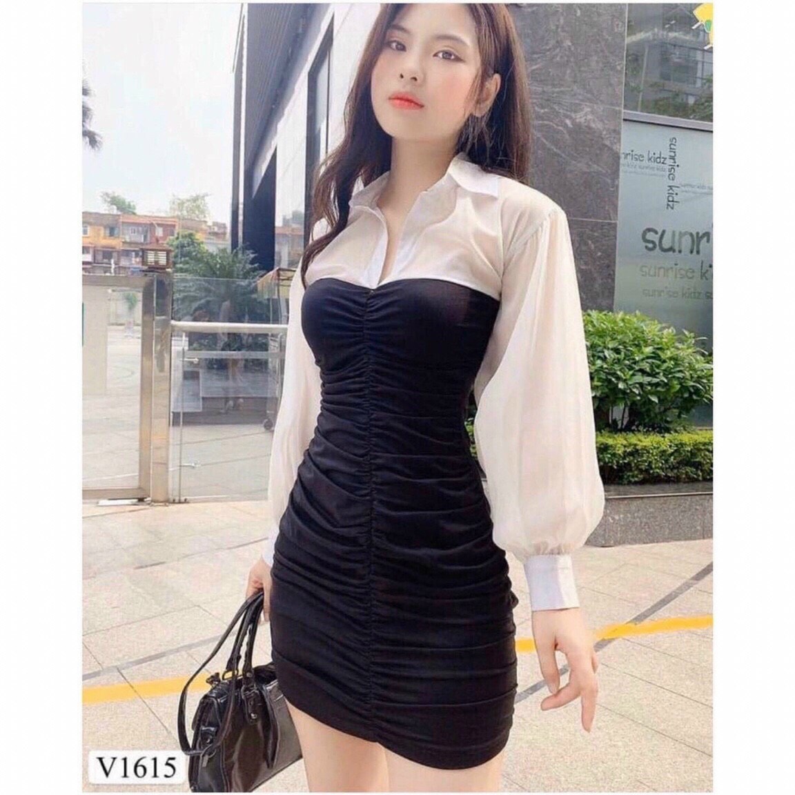 ĐẦM BODY ÔM SÁT PHỐI TAY ÁO CỔ SƠ MI, CHẤT VẢI THUN ĐẦY ĐĂN, LÊN FORM XINH NHƯ HÌNH, KÈM ẢNH THẬT CHỤP TRẢI SÀN - MTB