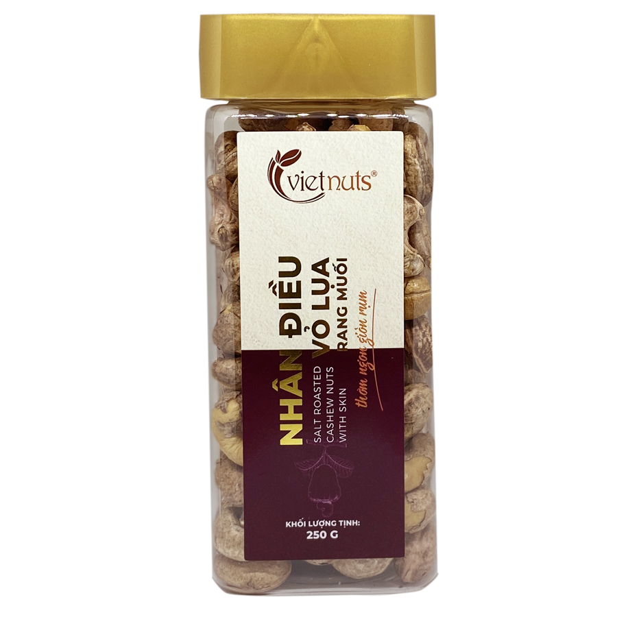 Nhân điều vỏ lụa rang muối Vietnuts hộp 250g