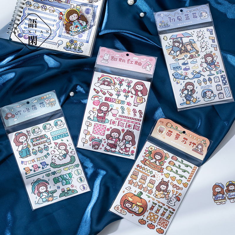 Bộ 4 tấm sticker hoạt hình cô gái nhỏ M761