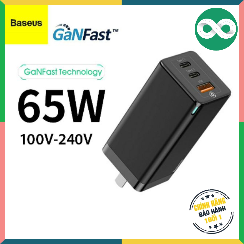 Củ sạc cực mạnh siêu nhanh 65W BS-E915 1 cổng USB, 2 cổng Type-C Hỗ trợ QC 4.0, QC 3.0, PD 3.0 cho điện thoại Iphone 11 Pro, MacBook Pro, Samsung, Xiaomi, Huawei