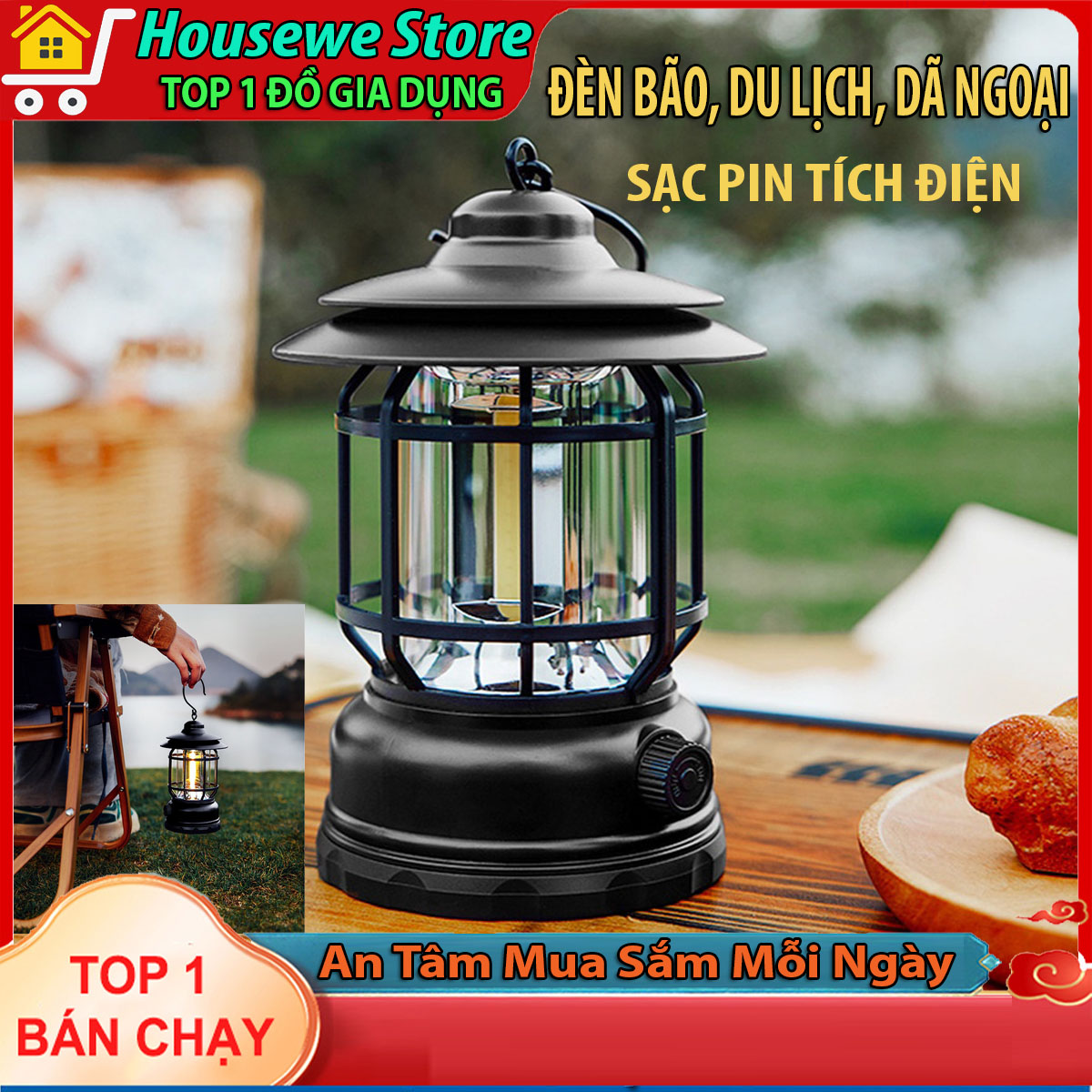 Đèn bão dùng pin sạc usb tích điện cắm trại dã ngoại du lịch - đèn cắm trại dã ngoại du lịch dùng pin 1200mah, đèn bão sạc điện decor trang trí phòng lều trại