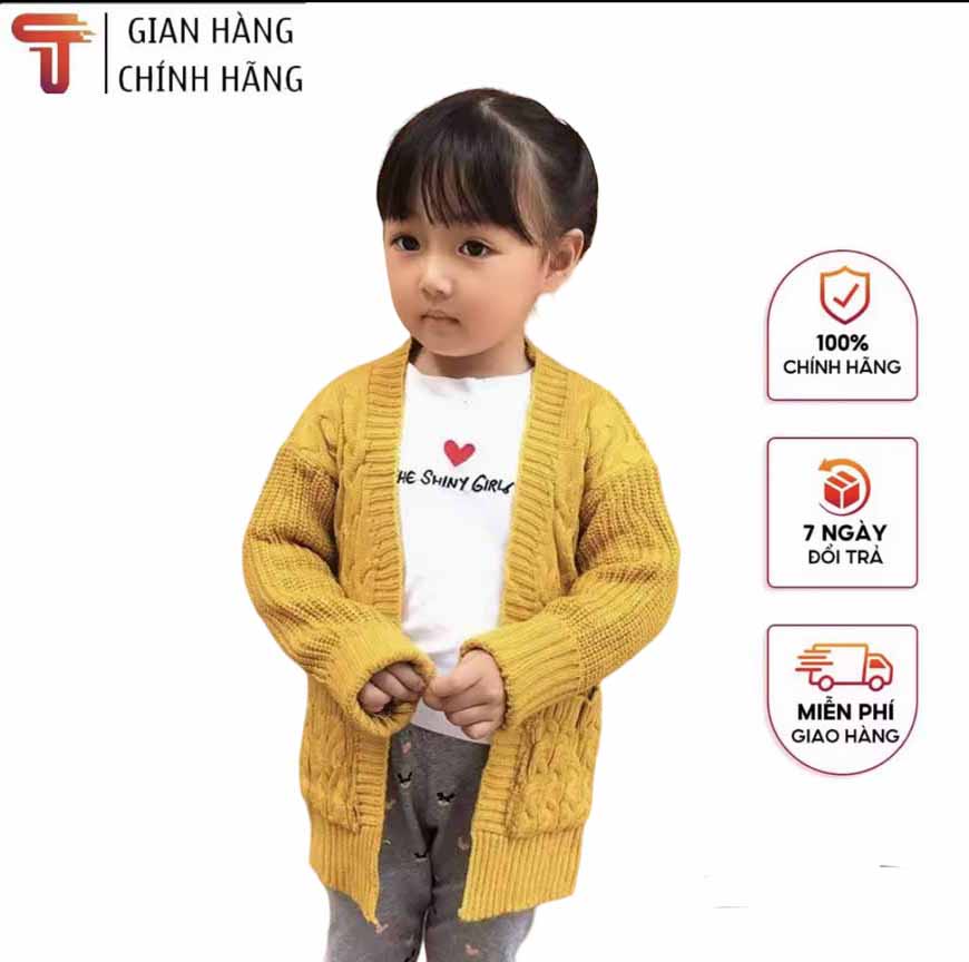 TANOSA Áo Khoác Len Cardigan Dáng Dài Vặn Thừng, Áo Len Cho Bé 12-30kg
