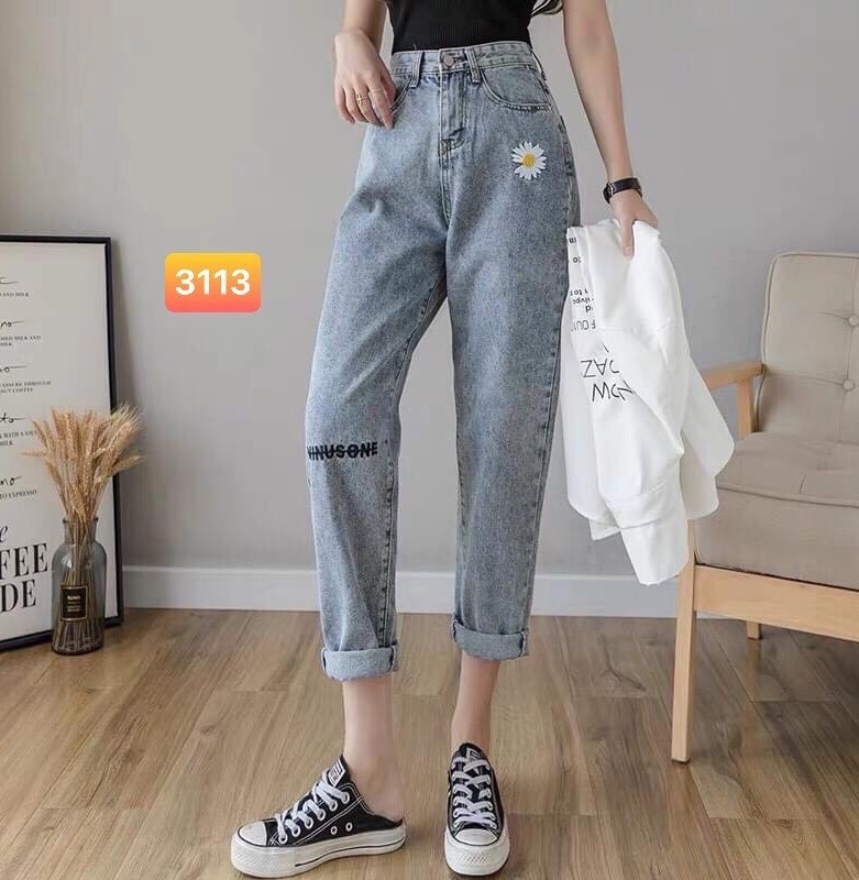[HCM][ MÌNH ANH!!! ] QUẦN BAGGY JEAN NỮ CAO CẤP MIMI SHOP LƯNG CAO MÀU XANH RÁCH GỐI TRÁI CỰC HOT HIT1