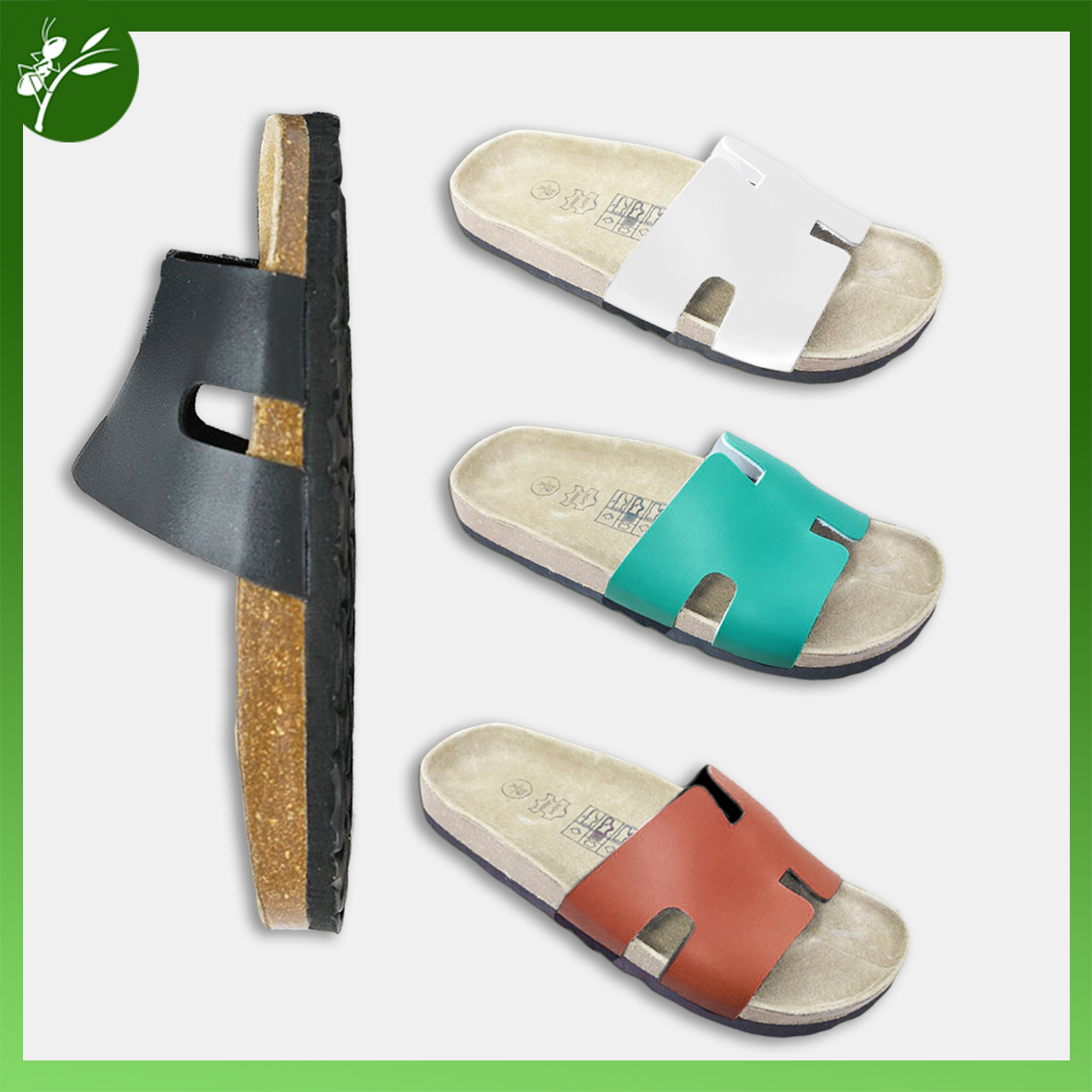 Dép đế trấu Unisex Nam Nữ Da tổng hợp Quai chữ H