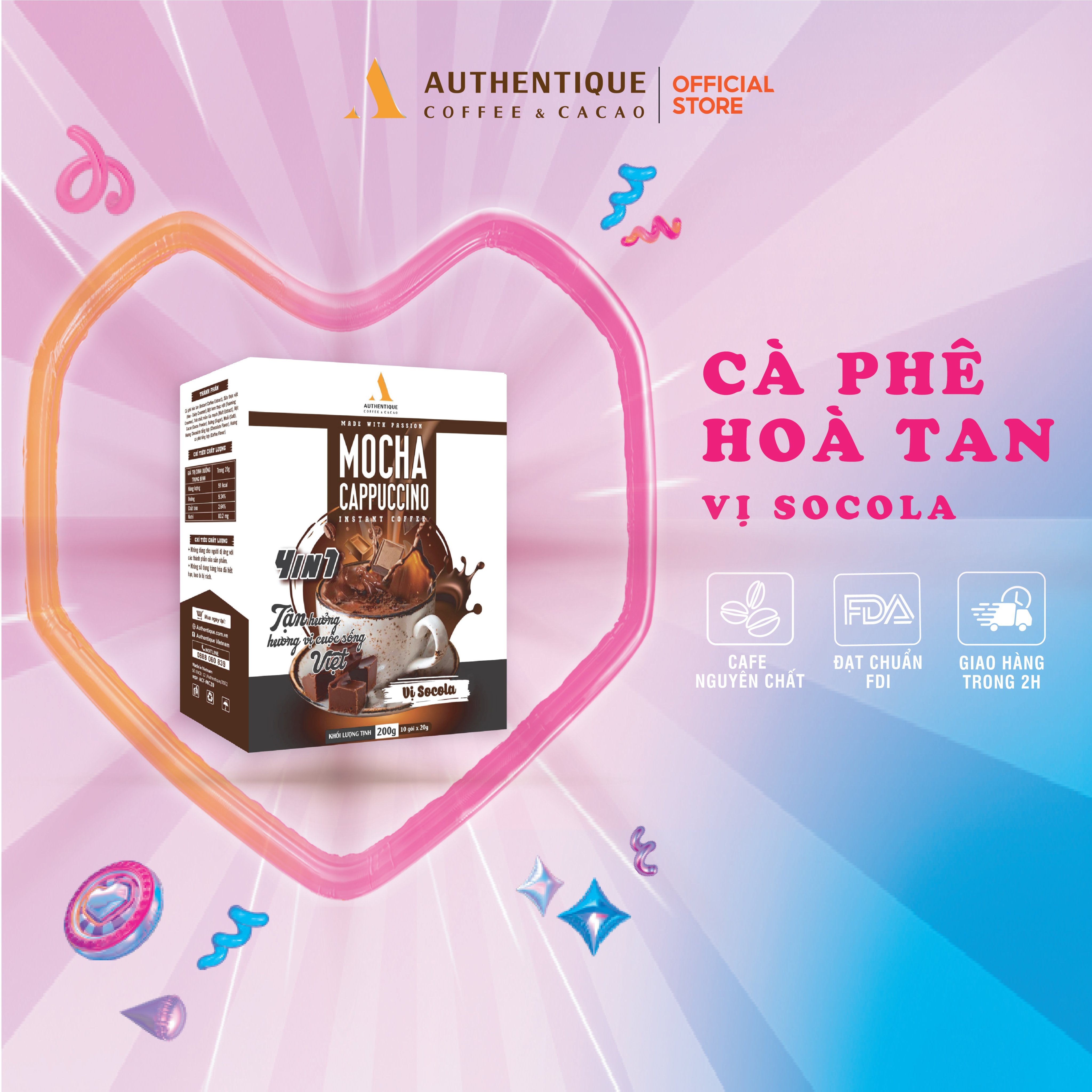 Cà phê hòa tan Authentique vị Socola 4in1 Cappuccino Mocha | Cappuccino Mocha Instant Coffee