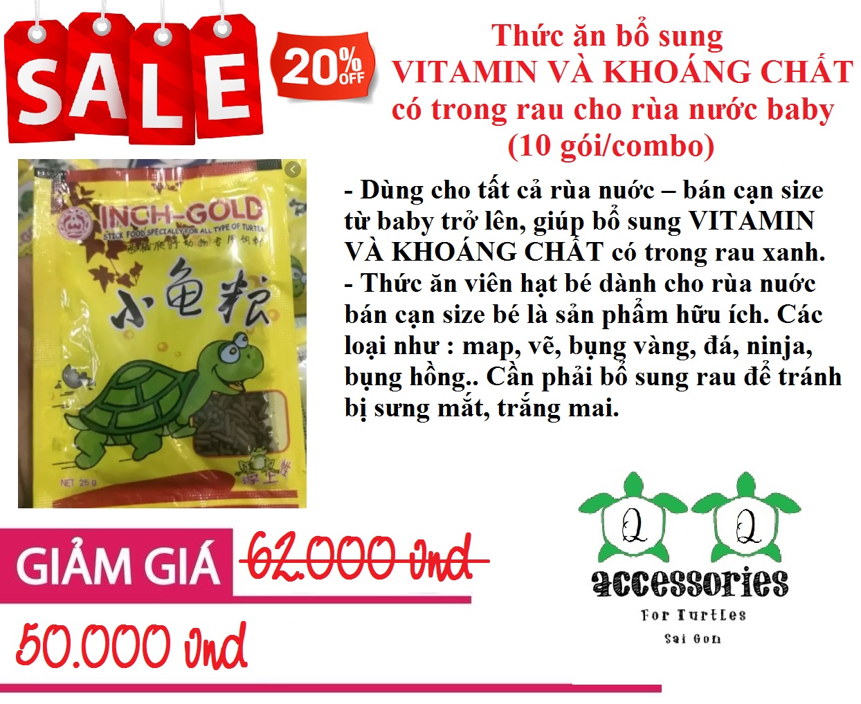[GIẢM GIÁ] Thức ăn bổ sung VITAMIN VÀ KHOÁNG CHẤT có trong rau cho rùa nước baby (10 gói/combo) | Phụ Kiện Rùa Cảnh Sài Gòn