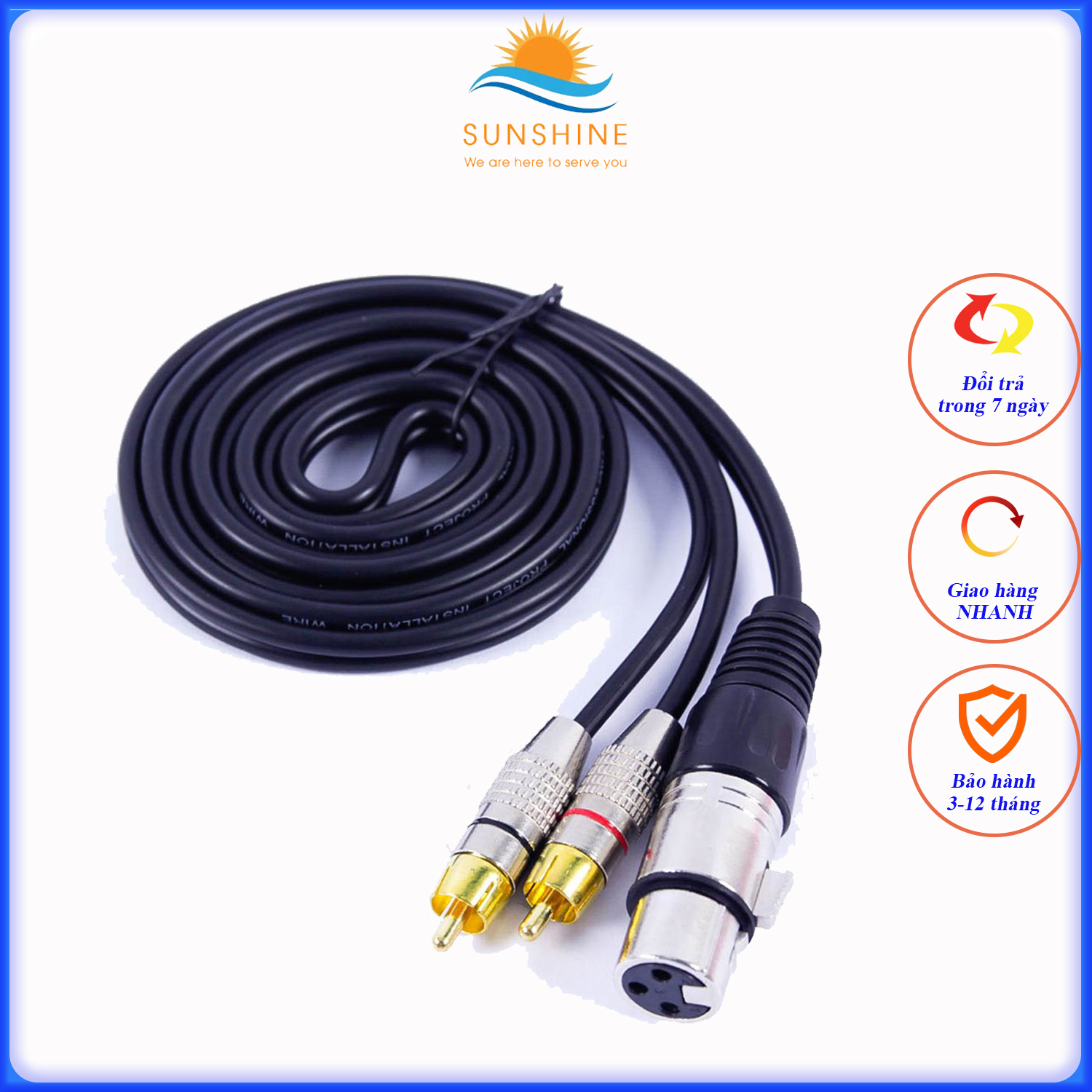 Dây audio Kiwi canon âm ra 2 AV hoa sen dài 1.5m