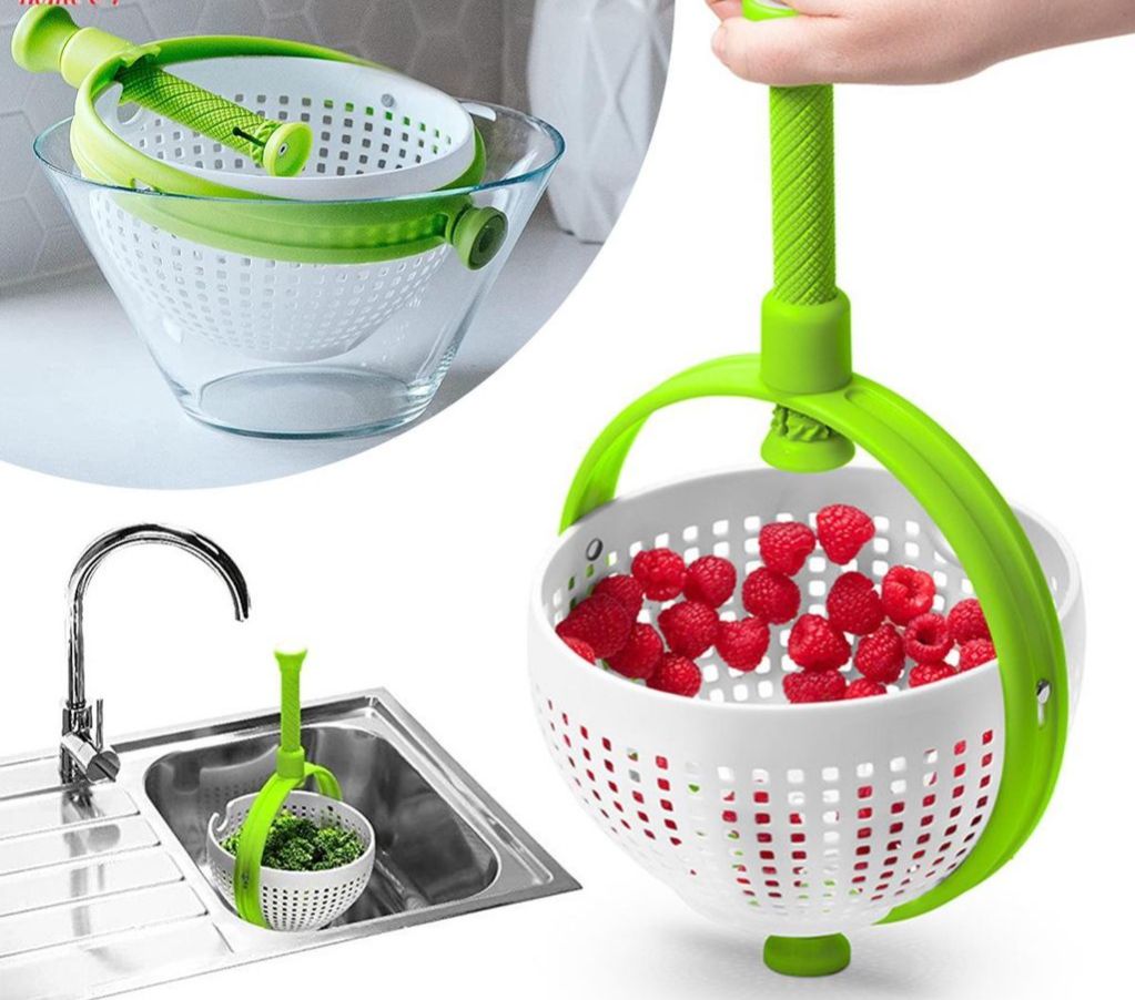 Bộ rổ quay làm ráo nước rau củ quả đa năng có tay cầm xoay - rổ xoay ly tâm