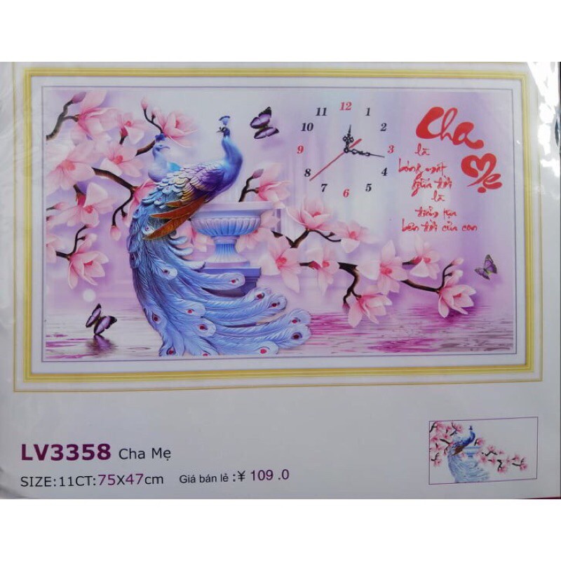 Tranh thêu chữ thập Đồng Hồ Cha Mẹ LV3358 (75x47)