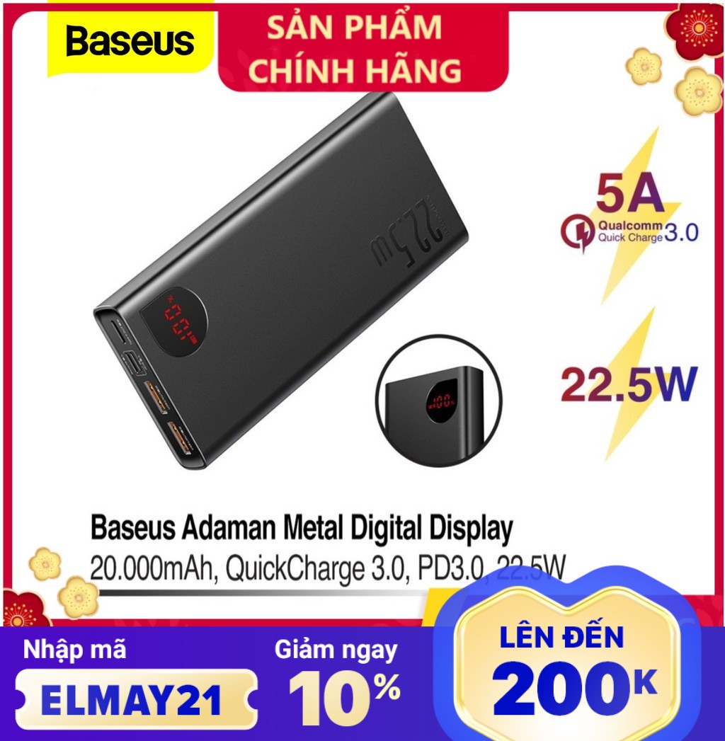 Pin dự phòng sạc nhanh Baseus Adaman Metal Digital Display Quick Charge 22.5W 20000mAh abshop365 hshop365hn hshop365 abshop hshop