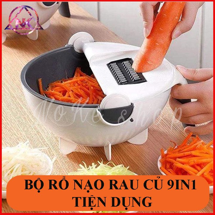 Dụng cụ bào sợi, thái lát kèm rổ thau rửa rau củ đa năng - Dụng Cụ Nạo Rau Củ Quả Kèm Rổ 9 Trong 1 có kèm bộ lưỡi tạo kiểu cho các món ăn