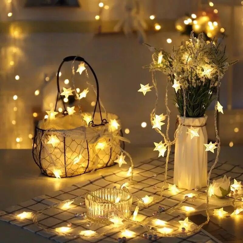 Dây đèn led trang trí 16 sợi thả dài 3 mét hình ngôi sao nhỏ, Đèn nháy chống nước hình ngôi sao, Đèn Led trang trí nhà cửa lễ tết sân vườn - thegioisilevip