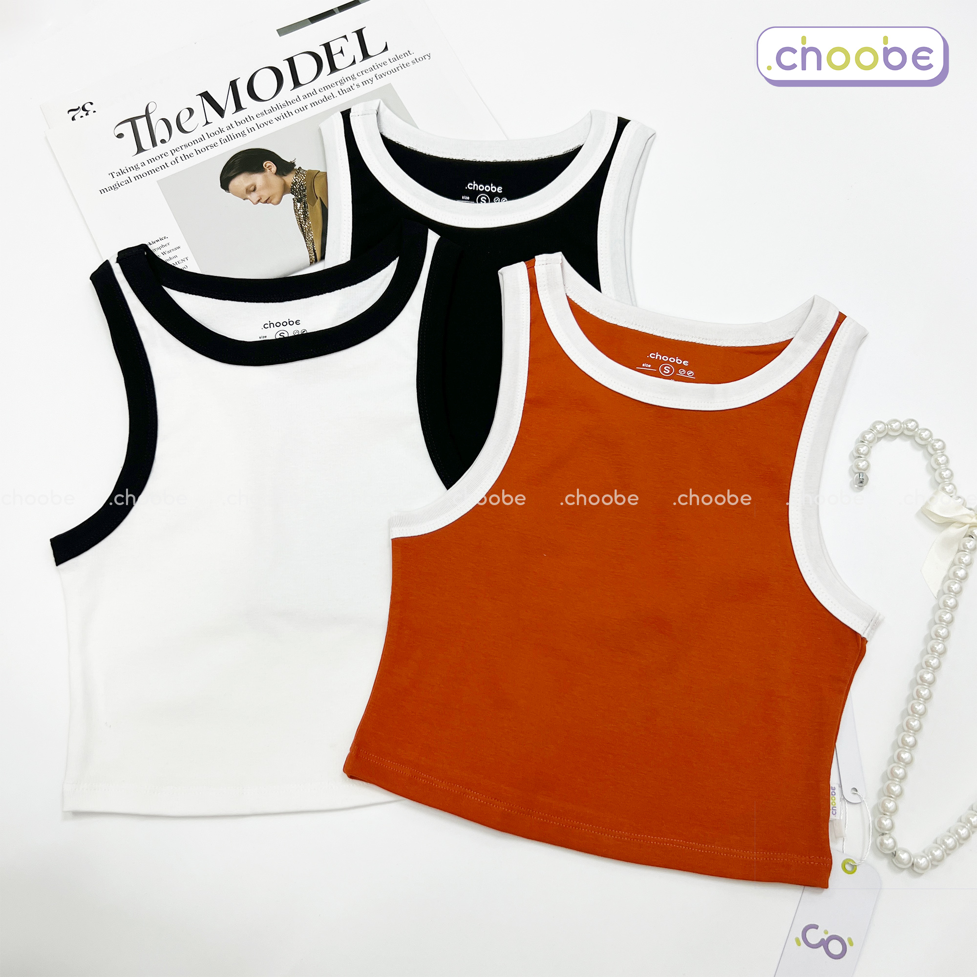 Áo ba lỗ croptop Choobe form ôm kiểu phối màu viền phong cách cá tính vải thun co giãn thoáng mát A63