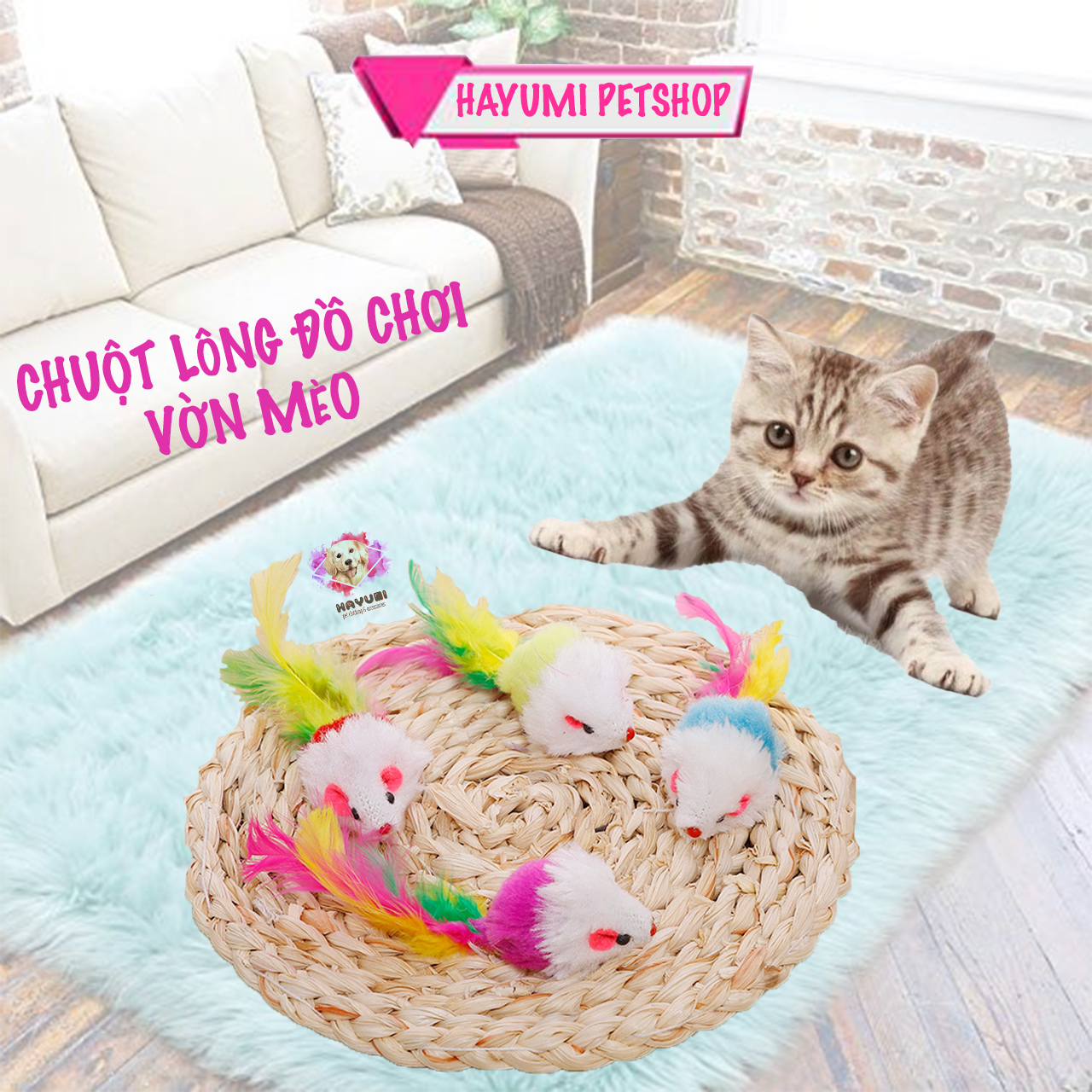 Chuột lông vũ đồ chơi vờn chó mèo - hayumi