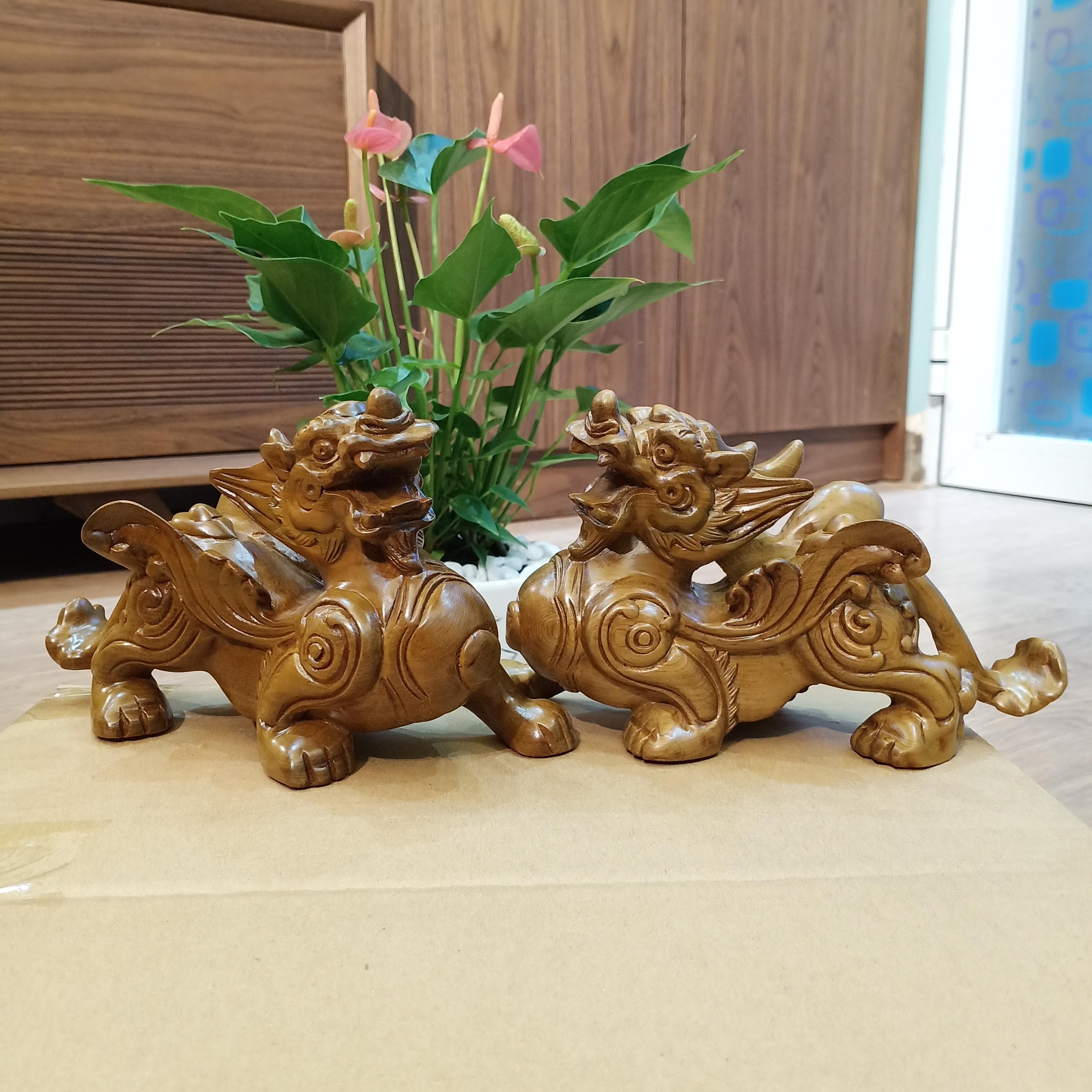 Cặp tỳ hưu gỗ bách xanh (Cao 12, ngang 20, sâu 8 cm). Mang tiền bạc, công danh và sự bình an đến gia đình