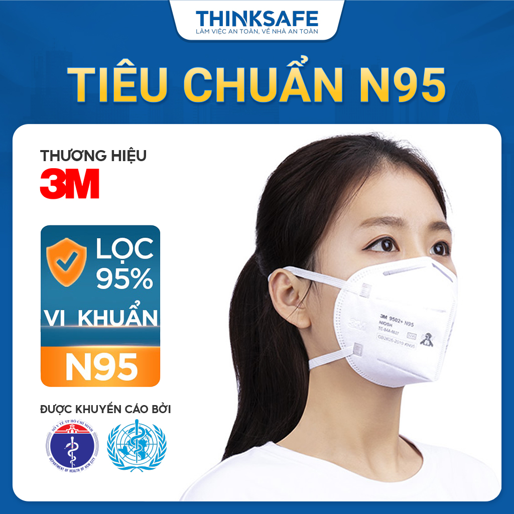 Khẩu trang N95 3M 9502 kháng khuẩn, chống bụi mịn - Khẩu trang 3d mask, thoải mái khi đeo | đạt chuẩn N95 kháng khuẩn, chống bụi - Thinksafe