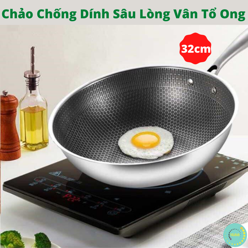 Chảo vân tổ ong 3 lớp siêu chống dính sâu lòng 32cm - chảo chống dính vân tổ ong 3 lớp lòng sâu ceramic 32cm - hàng cao cấp dùng được trên tất cả loại bếp