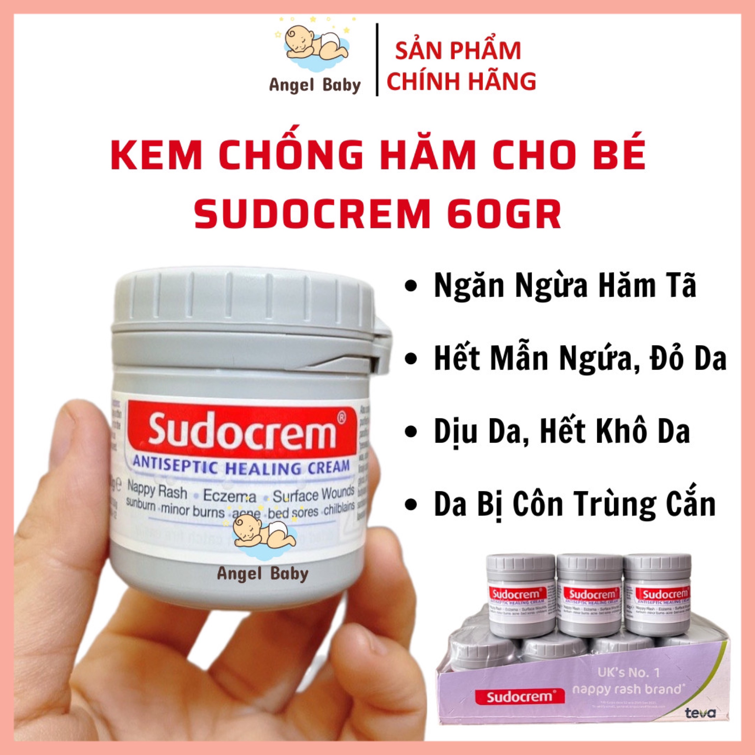 Kem chống hăm sudocrem 60g cho bé, ngăn ngừa hăm tả, giúp dịu da mẫn ngứa, mềm da, làm lành vết thương do côn trùng cắn