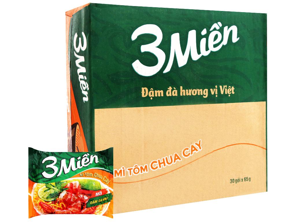 Combo 3 Thùng Mì 3 Miền Tôm Chua Cay 30 gói X 65gr