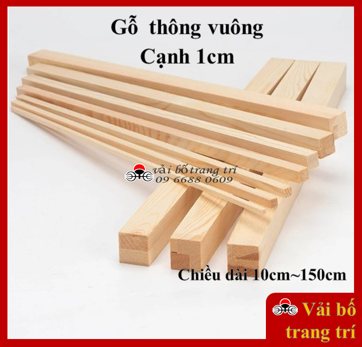 Thanh gỗ vuông, cạnh 1cm, thanh gỗ thông vuông, gỗ thông làm handmade, mô hình, decor, treo tường, macrame