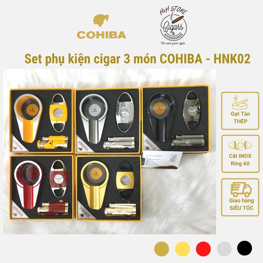 Set khò cắt gạt tàn cigar cohiba - khò, kèm đục - cắt inox - gạt tàn thép - 5 màu sang trọng - h2h store