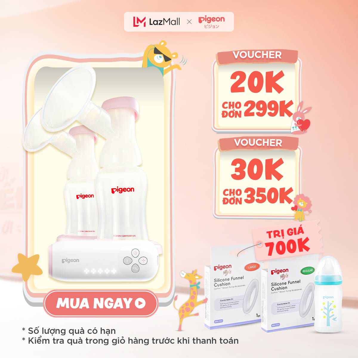 [VOUCHER 100K + QUÀ TẶNG 1000K ĐỒNG] Máy hút sữa điện đôi GoMini Pigeon (HSD 03/2025)