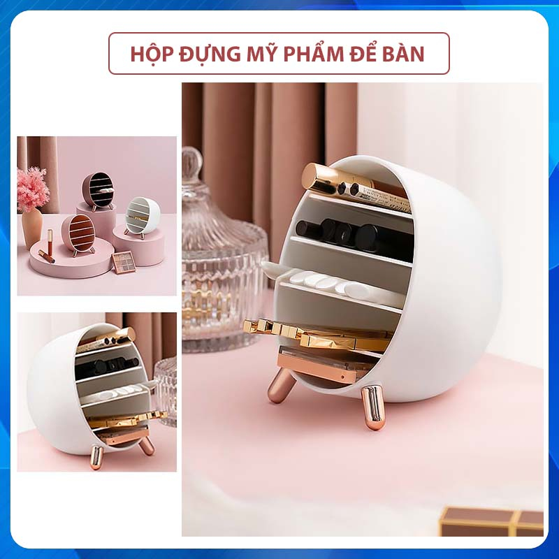 Hộp đựng mỹ phẩm mini chia ngăn Hộp đựng son môi Hộp đựng đồ trang điểm mini để bàn có giá đỡ