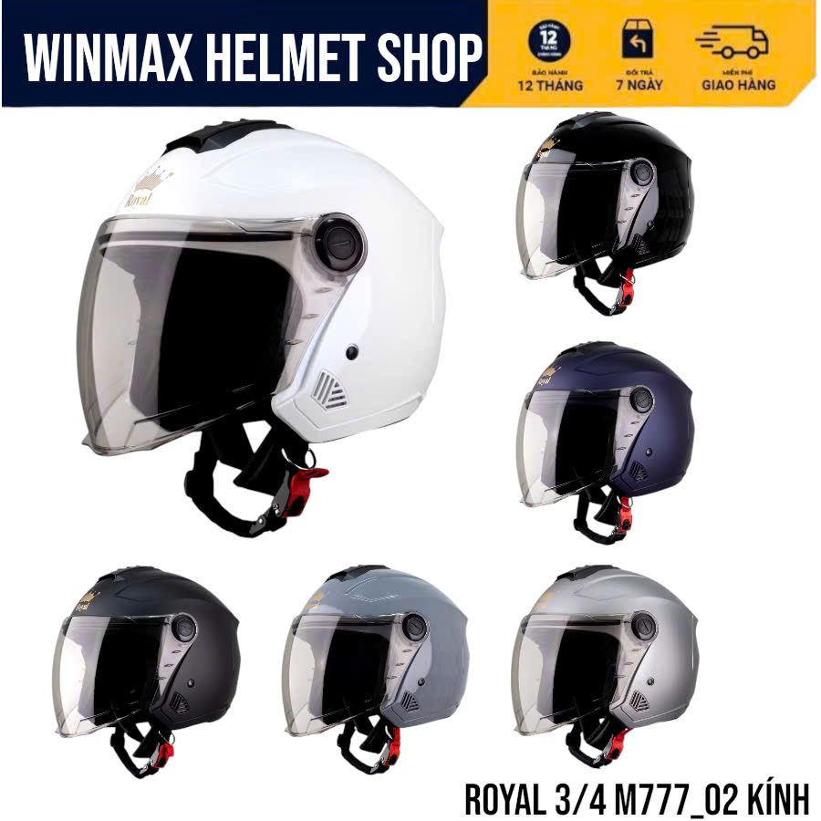 ROYAL Helmet Mũ Bảo Hiểm 3/4 Đầu M777_02 Kính Size L/XL Nhựa ABS Hàng Chính Hãng ROYAL HELMET BH 12 Tháng