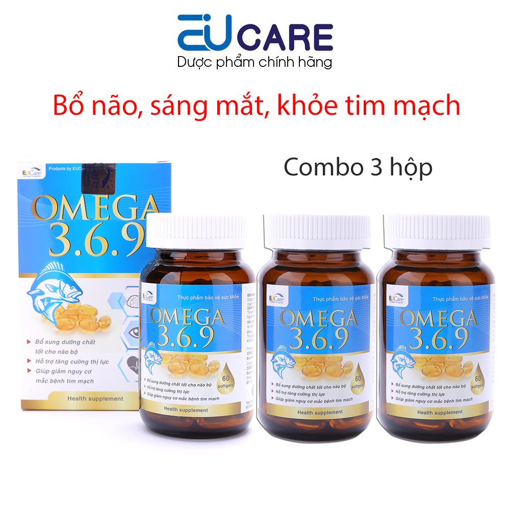 Combo 3 hộp Viên dầu cá Omega 369 bổ sung EPA, DHA, dầu hoa anh thảo giúp bổ não, bổ mắt sáng mắt, khỏe mạnh tim mạch - 60 viên