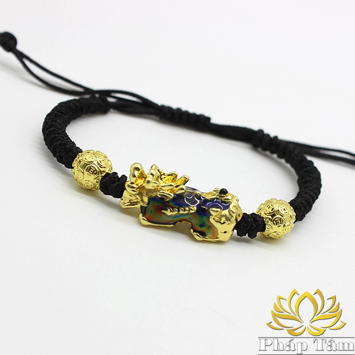 Vòng Tay Chỉ Rút May Mắn Mix Tỳ Hưu 3D Đổi Màu 2 Quả Cầu Tài Lộc, Bình An - Pháp Tâm
