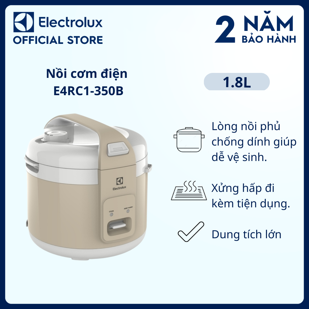 Nồi cơm điện electrolux 1.8l e4rc1-350b - màu be - đơn giản, dễ sử dụng - bảo hành 2 năm toàn quốc