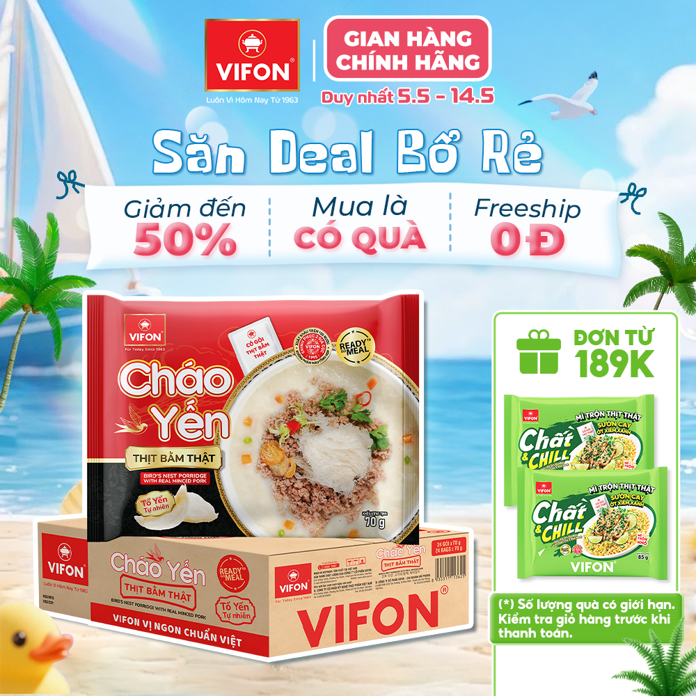 [VOUCHER HOT 15%] Thùng 24 Gói Cháo Yến Thịt Bằm/ Thịt Gà 70gr - Có Gói Thịt Thật, Đầy Đủ Dinh Dưỡng