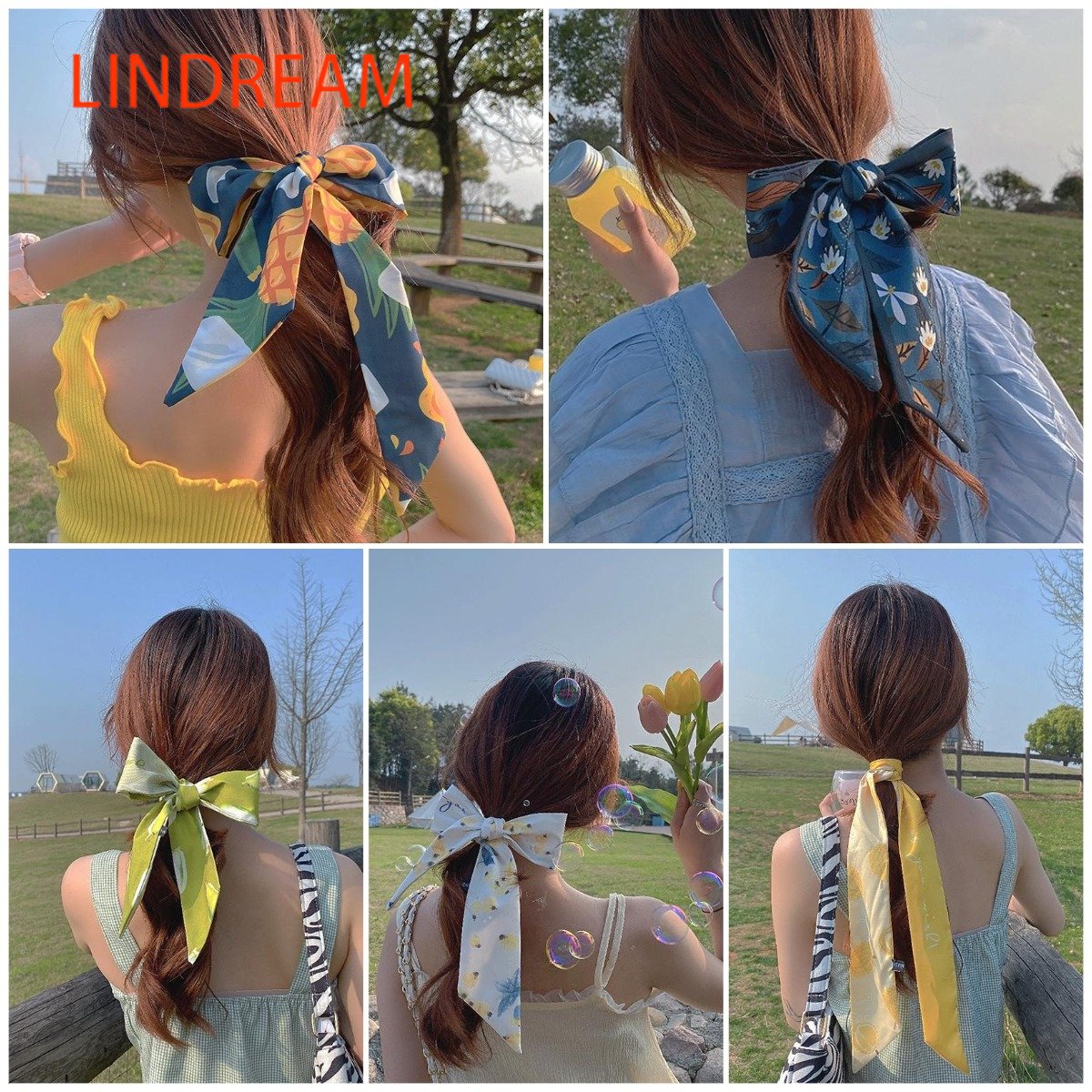 Lindream dây cột tóc lụa băng đô buộc tóc nơ đa năng phong cách hàn quốc cho nữ