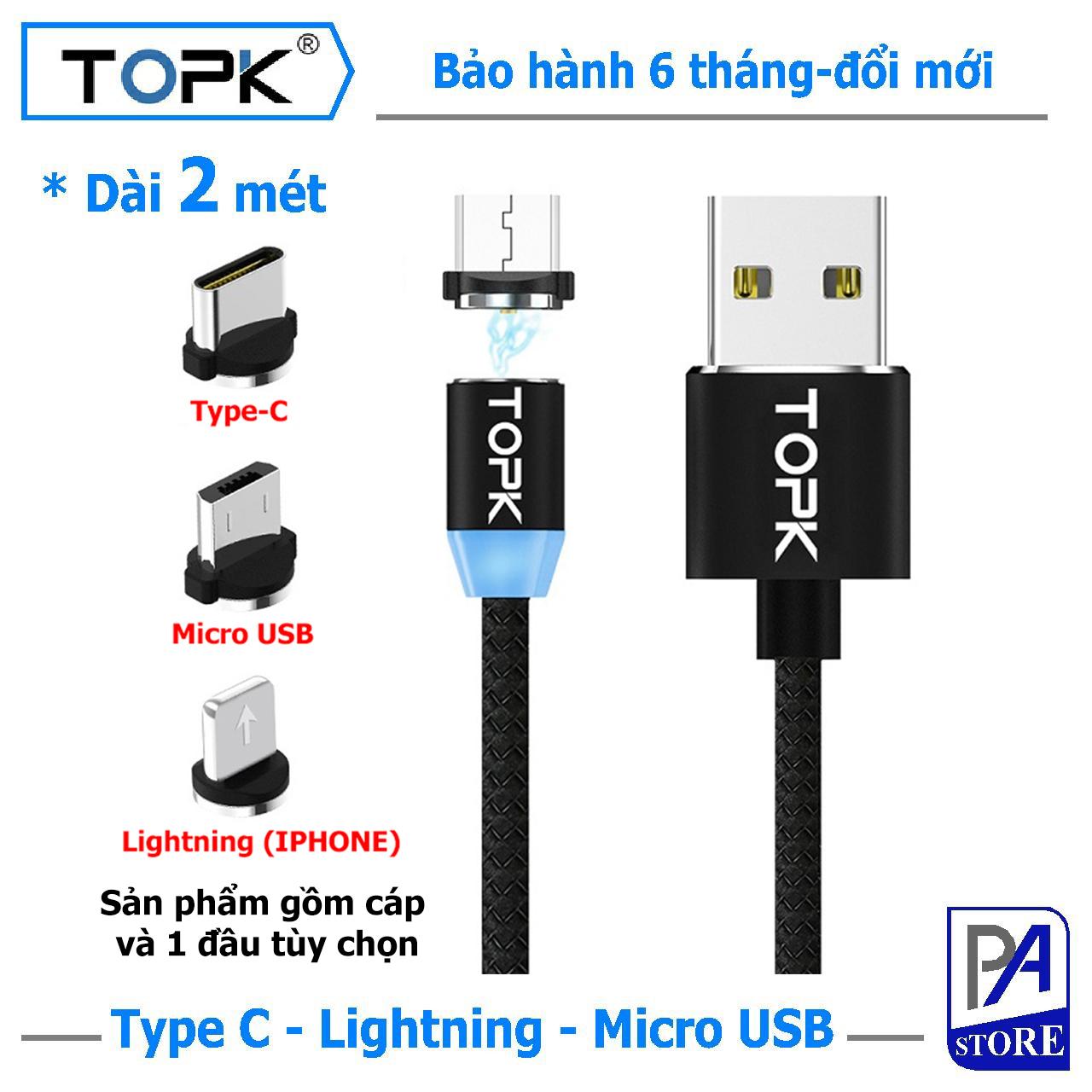 Cáp sạc nam châm topk, dài 2 mét, đầu thẳng
