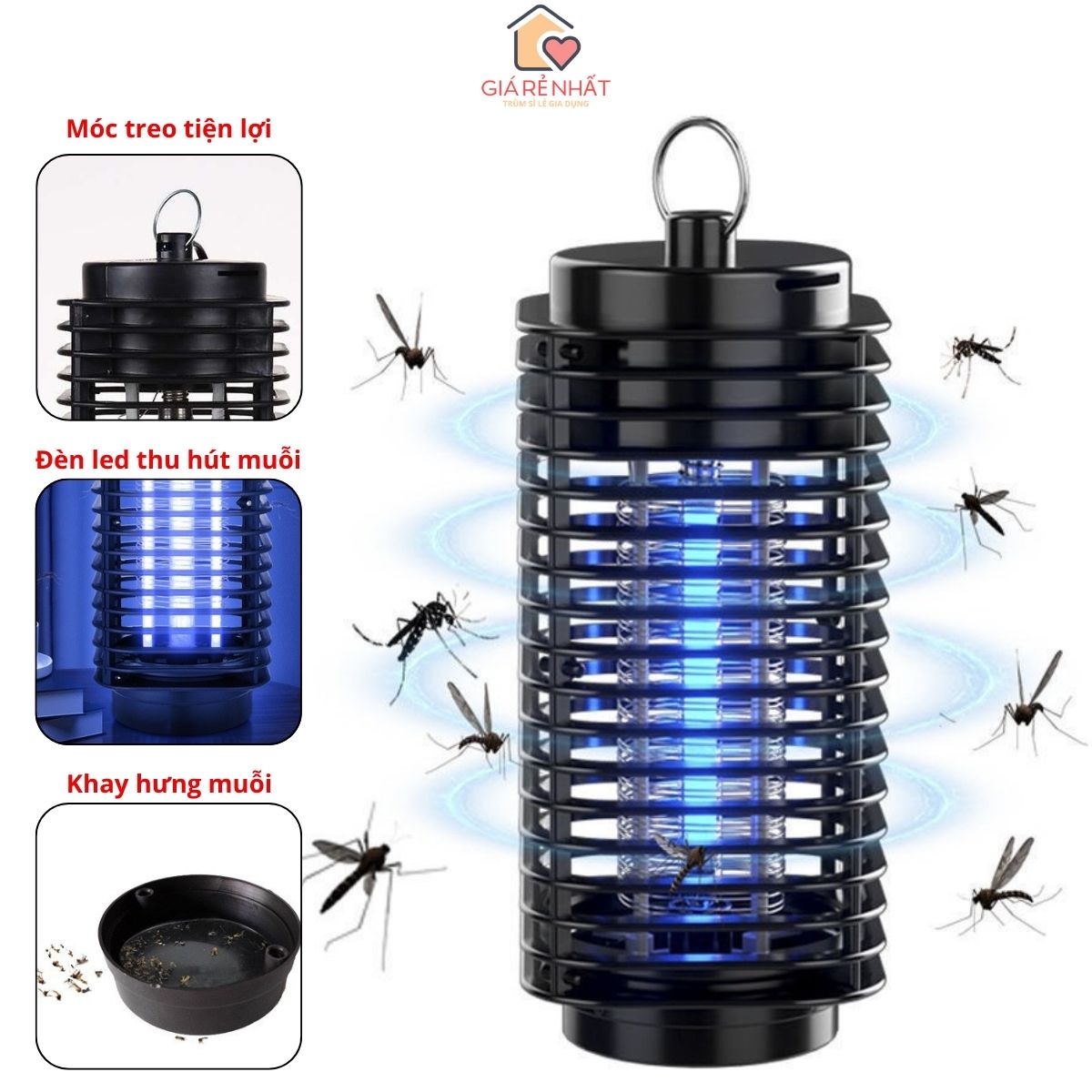 Đèn bắt muỗi tự động cao cấp, Bẫy diệt công trùng điện quang hình tháp 3D kiềm đen ngủ chống loá mắt