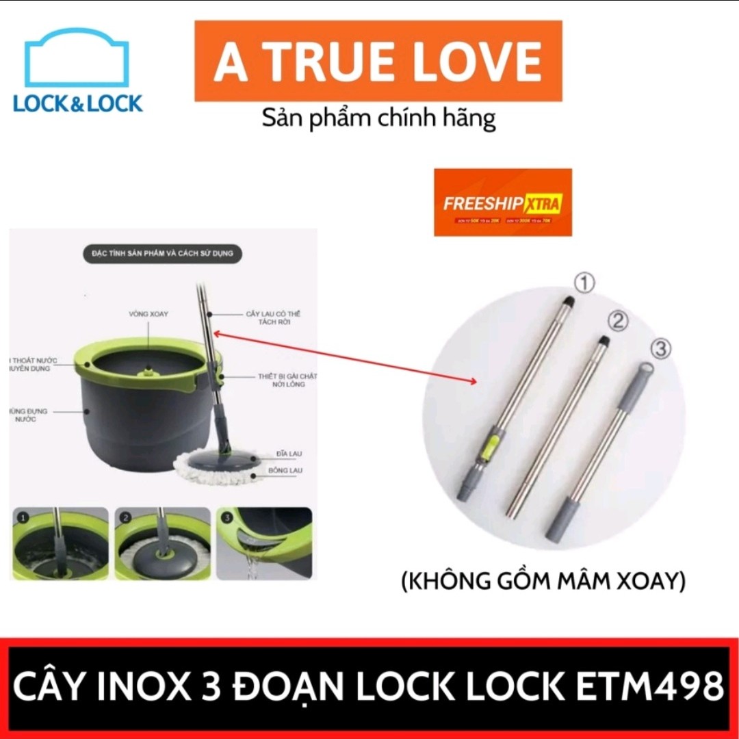Cây inox 3 đoạn bộ lock&lock 498