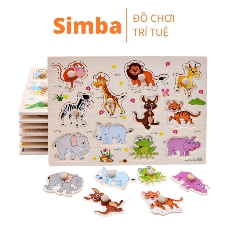 Bảng ghép hình núm gỗ cho bé đồ chơi Simba nhiều chủ đề bảng núm gỗ phát triển trí tuệ
