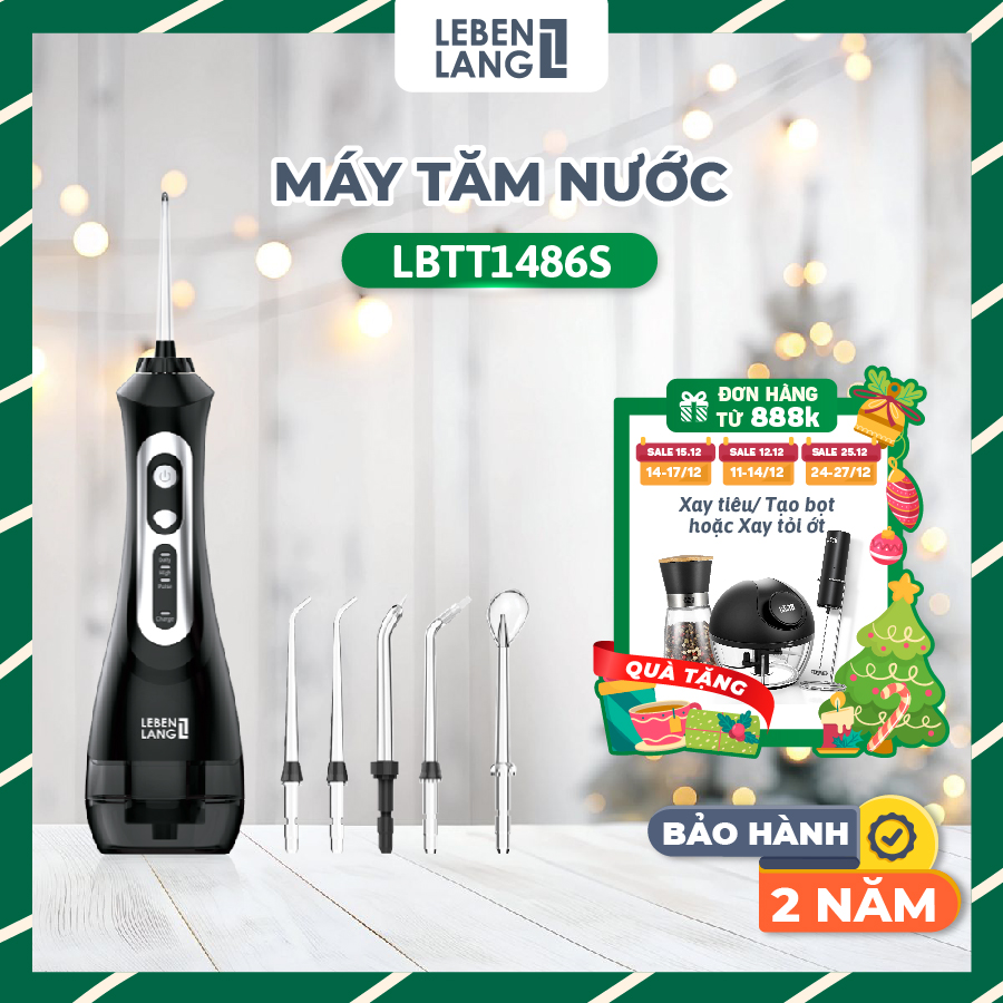 Máy tăm nước LEBENLANG cầm tay LBT1486W chống thấm nước, tặng kèm đầu xịt và túi vải đựng máy cao cấp - hàng chính hãng